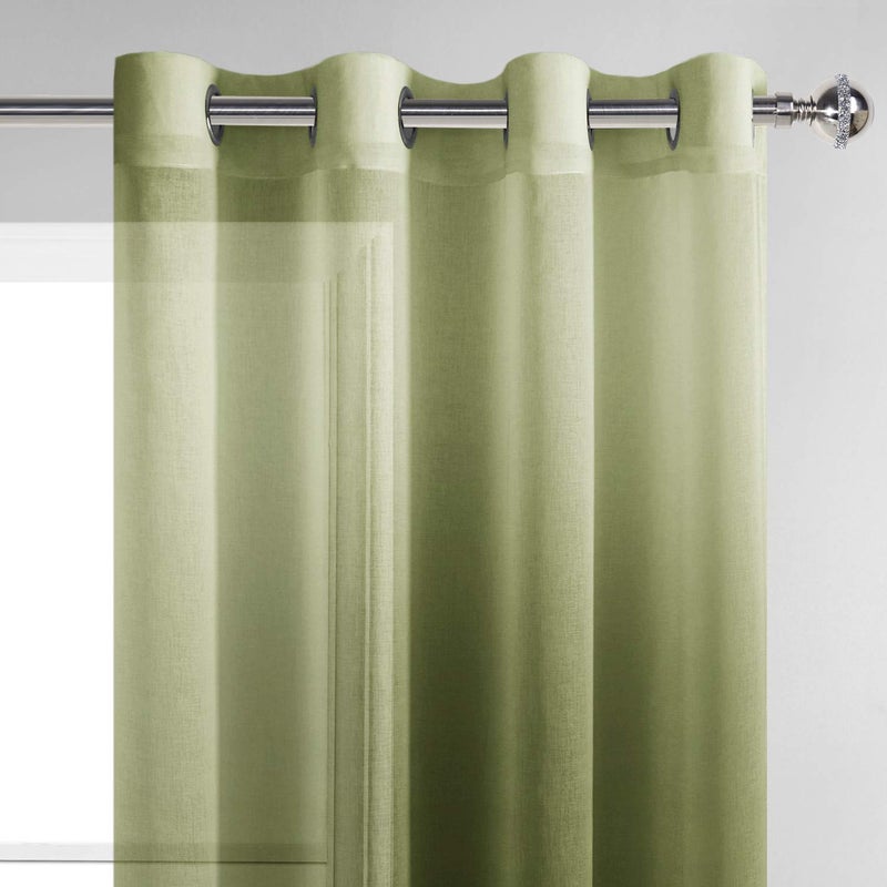DWCN Faux Linen Ombre Sheer Curtains - Gradient Semi Voile Grommet Top Window Curtains for Bedroom and Living Room, Set of 2 Panels, 52 x 84 Inches Long, Olive Green - Image 3